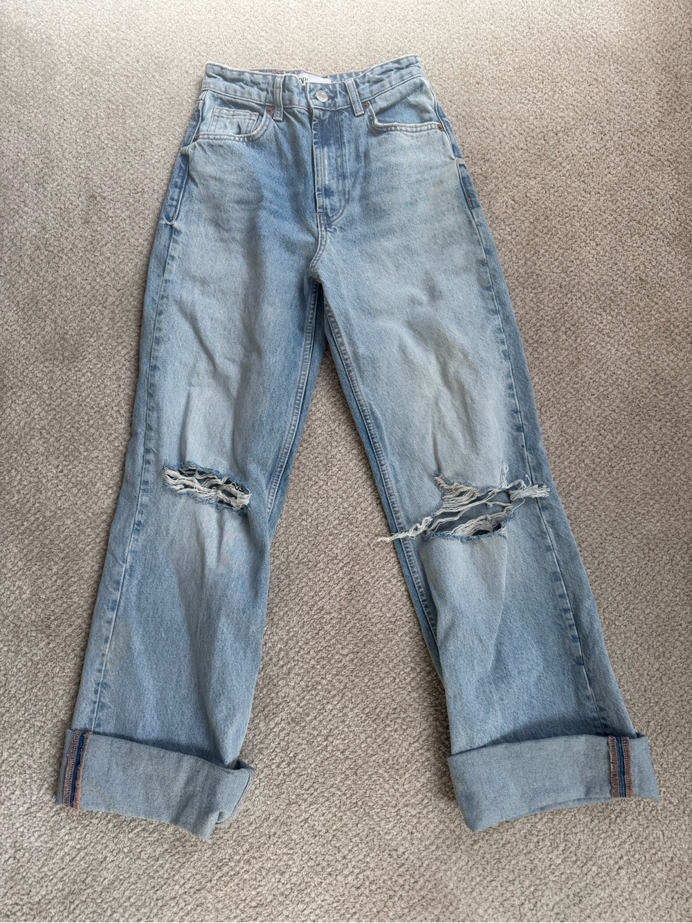 Zara Light Blue Ripped Boyfriend Jeans
